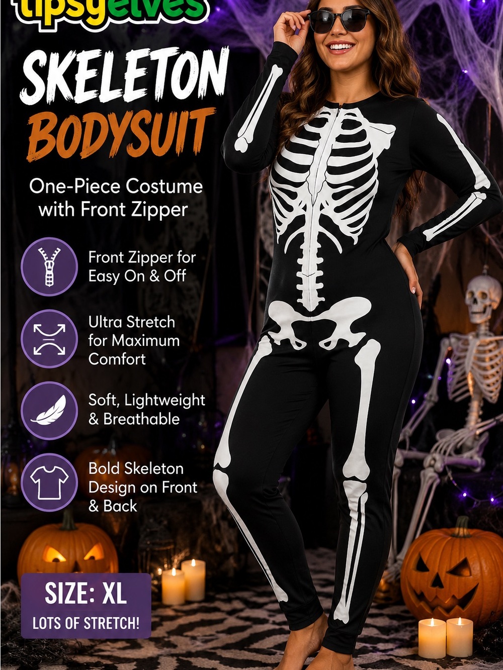Tipsy Elves Black & White Skeleton Bodysuit Costume - Kids